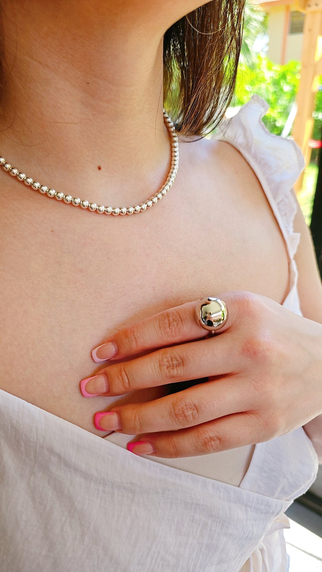 Beaded Sterling Silver Choker Chain