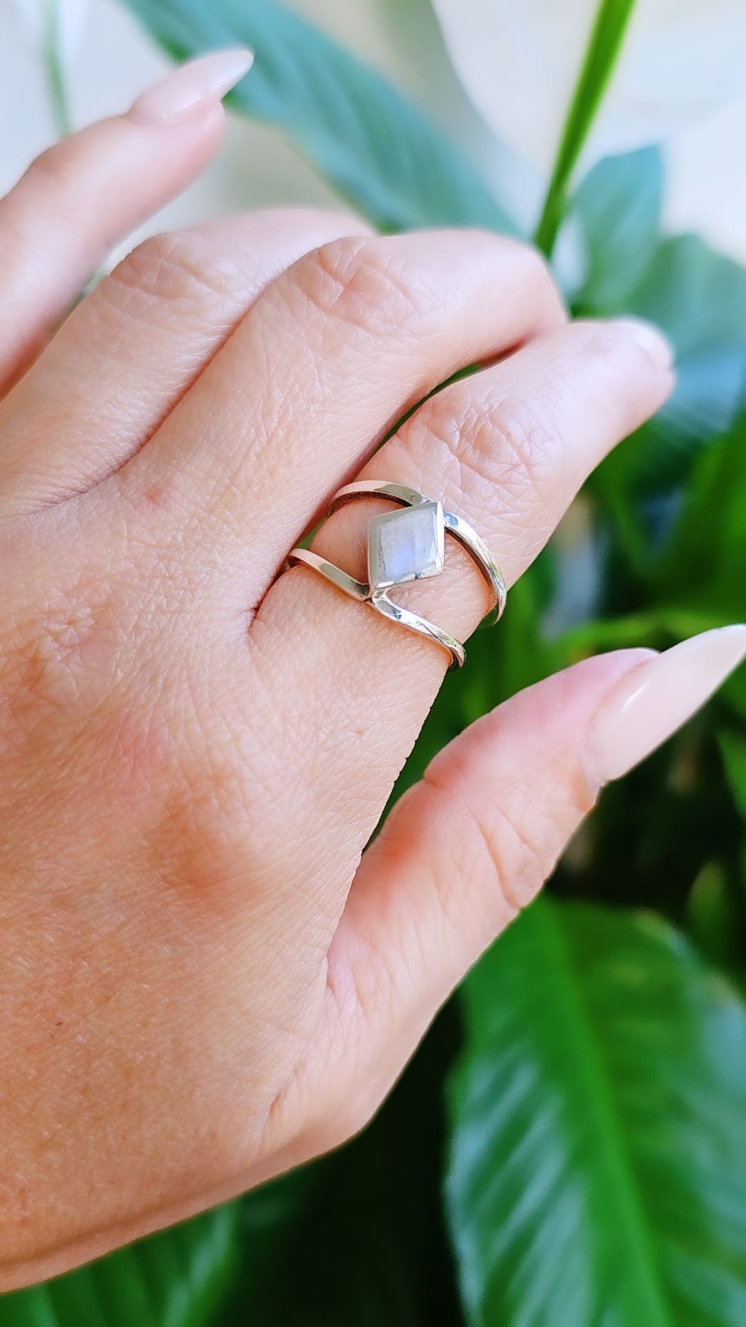 Moonstone Rainbow Double Band Ring