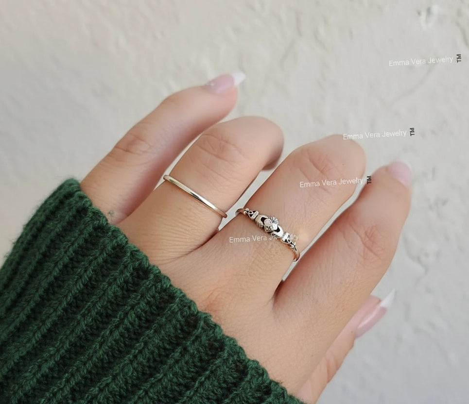 Sterling Silver Riny Claddagh Dainty Irish Ring