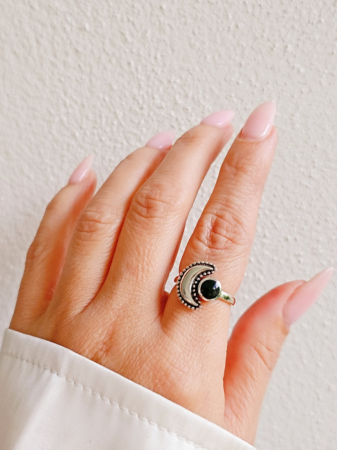 Crescent Black Onyx Moon Ring