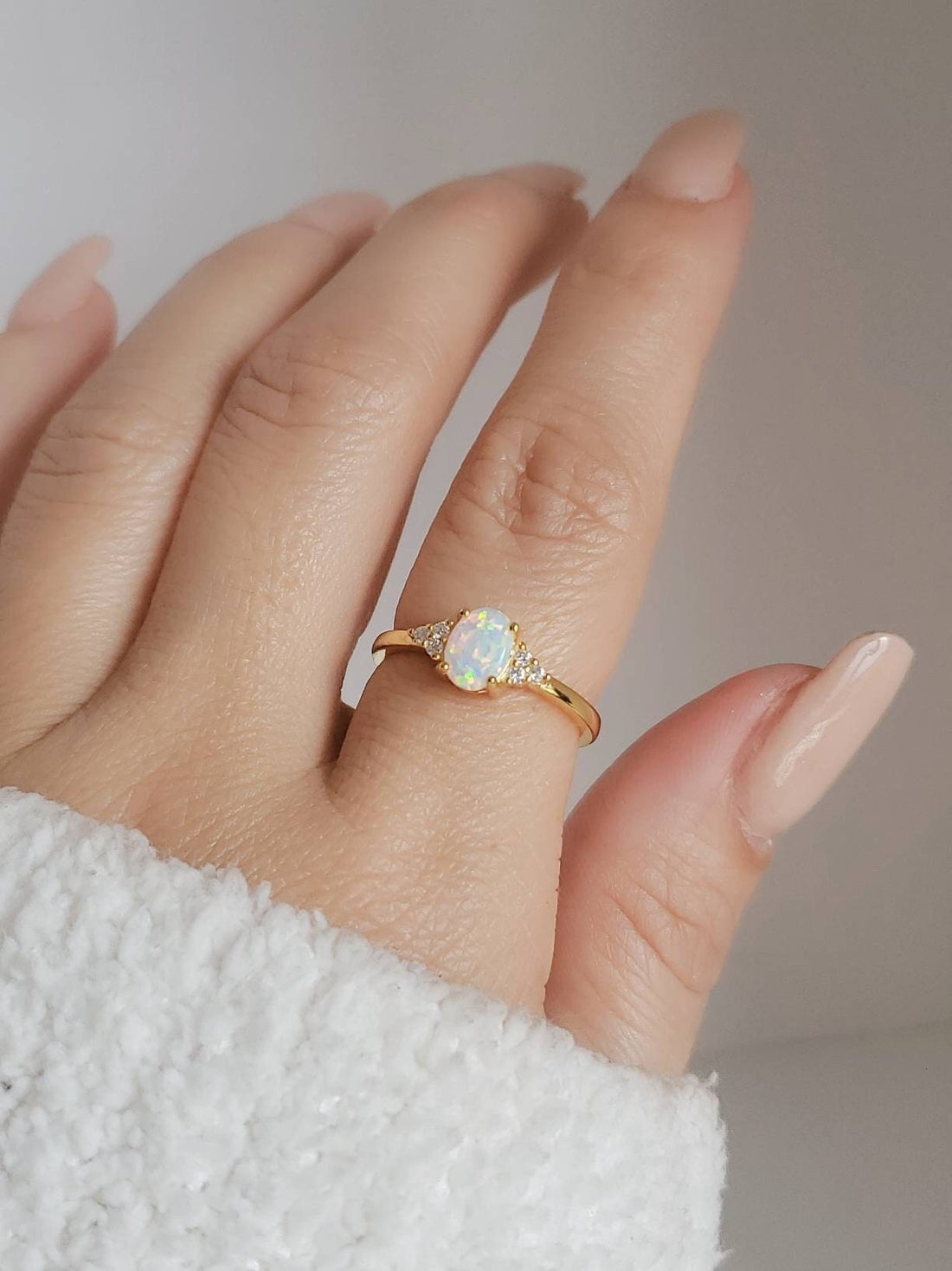 Gold Oval Cut Opal Ring