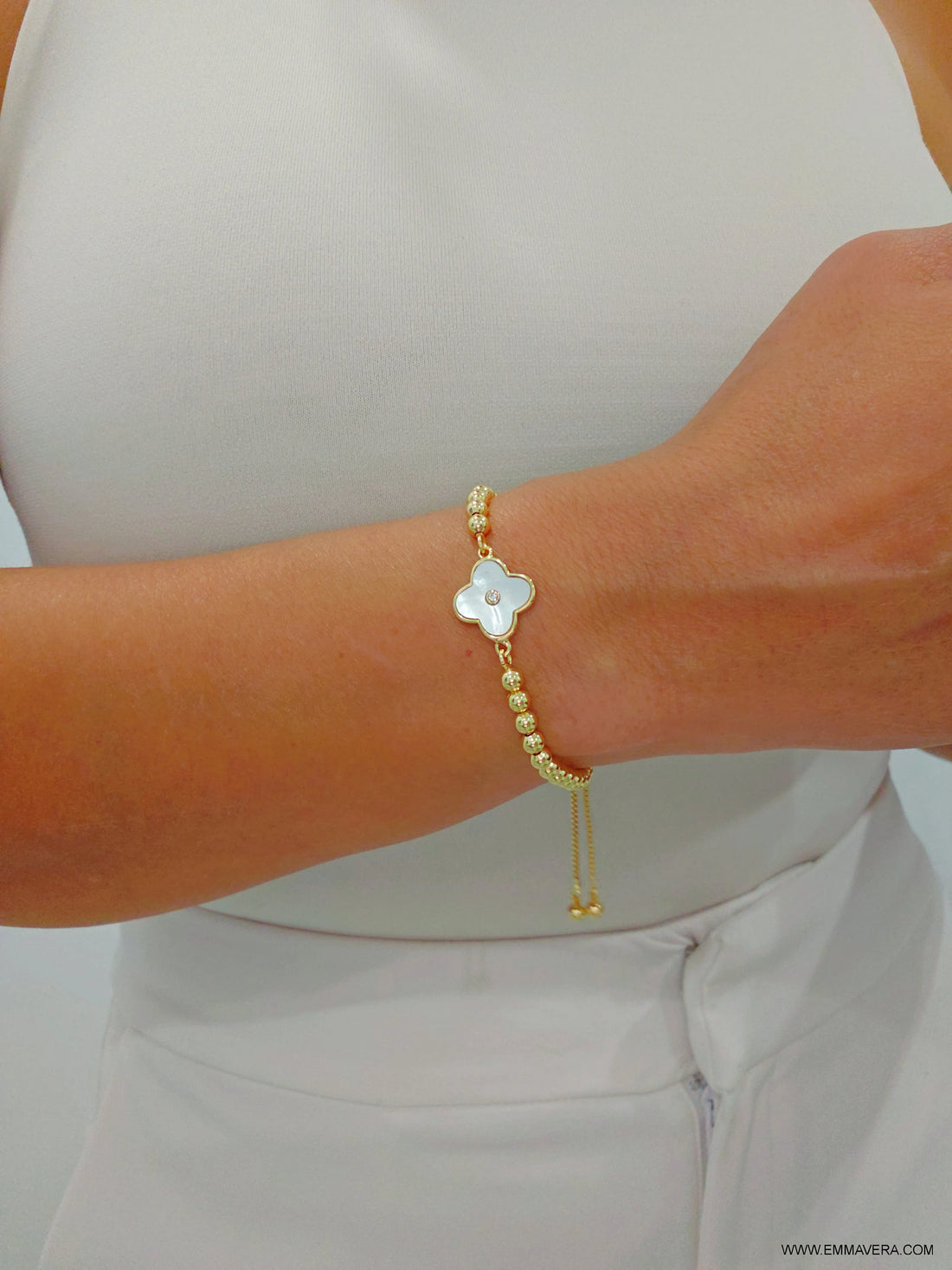 Gold Mother of Pearl Slider Bracelet