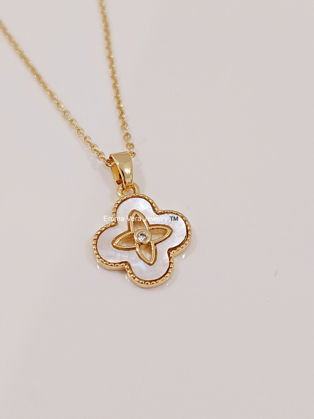 Gold Mother of Pearl Clover Necklace