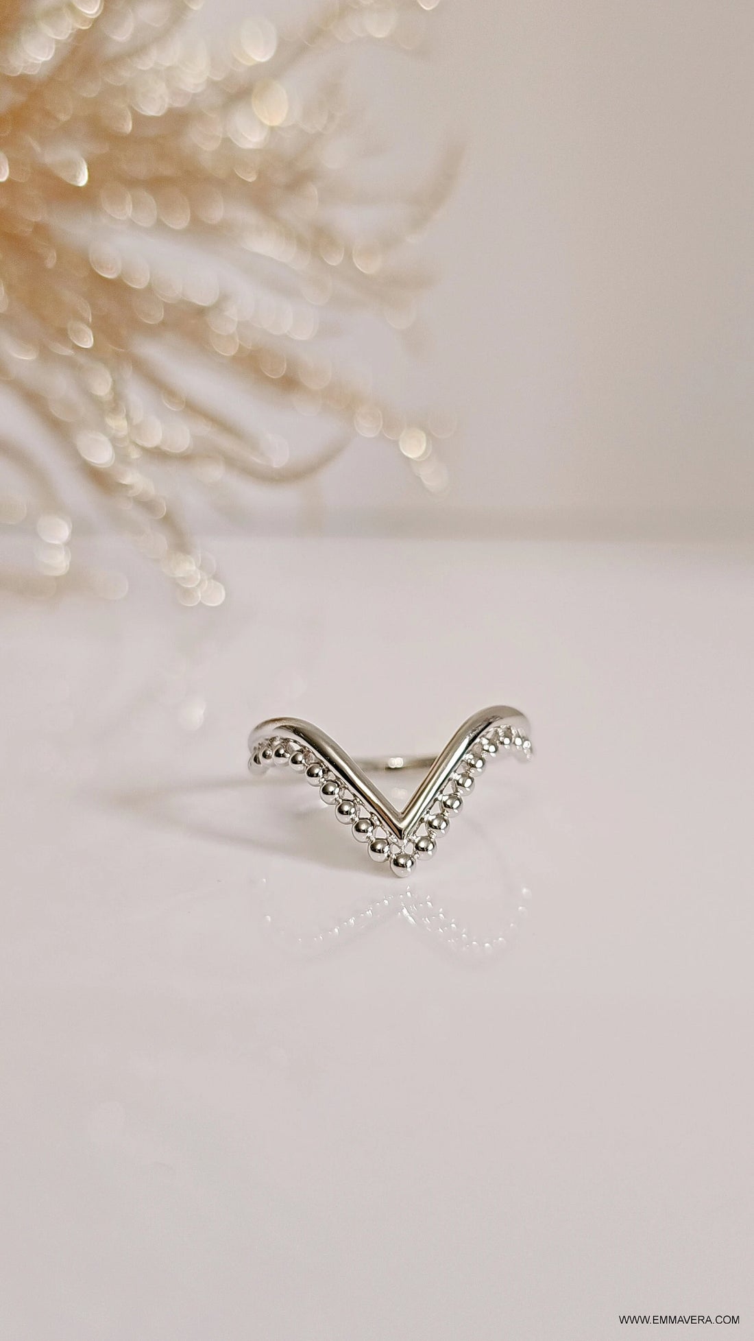 Sterling Sterling Silver Beaded Chevron V Ring