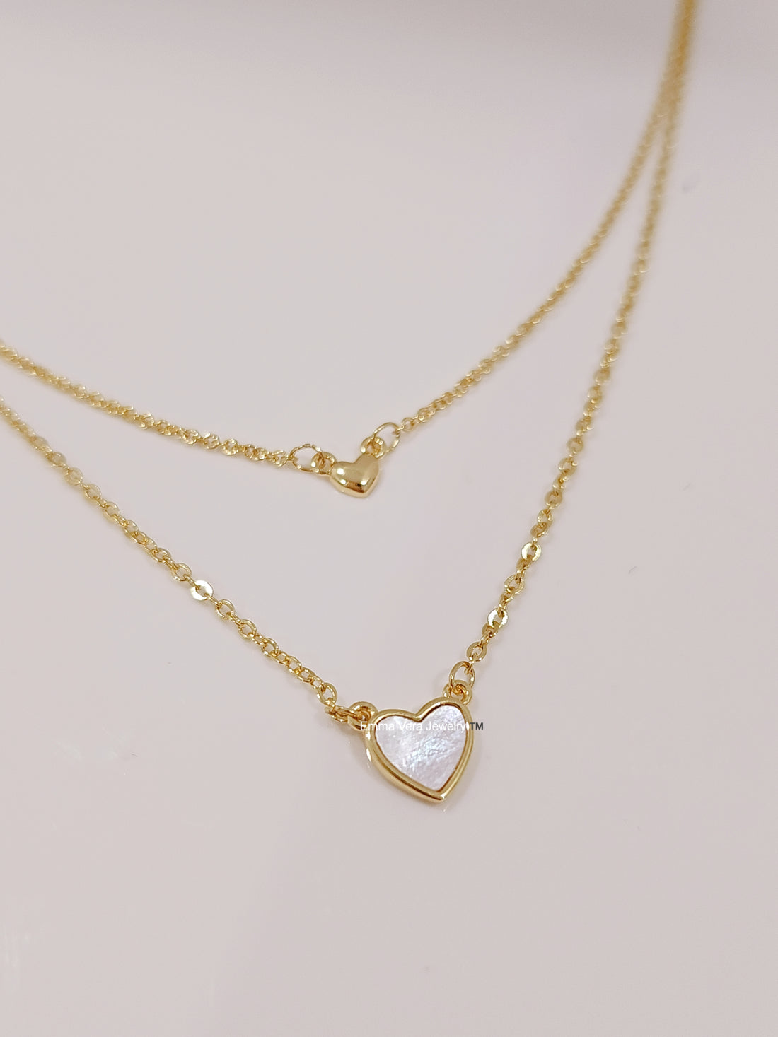 Mother of Pearl Heart Gold Double Layering Necklace