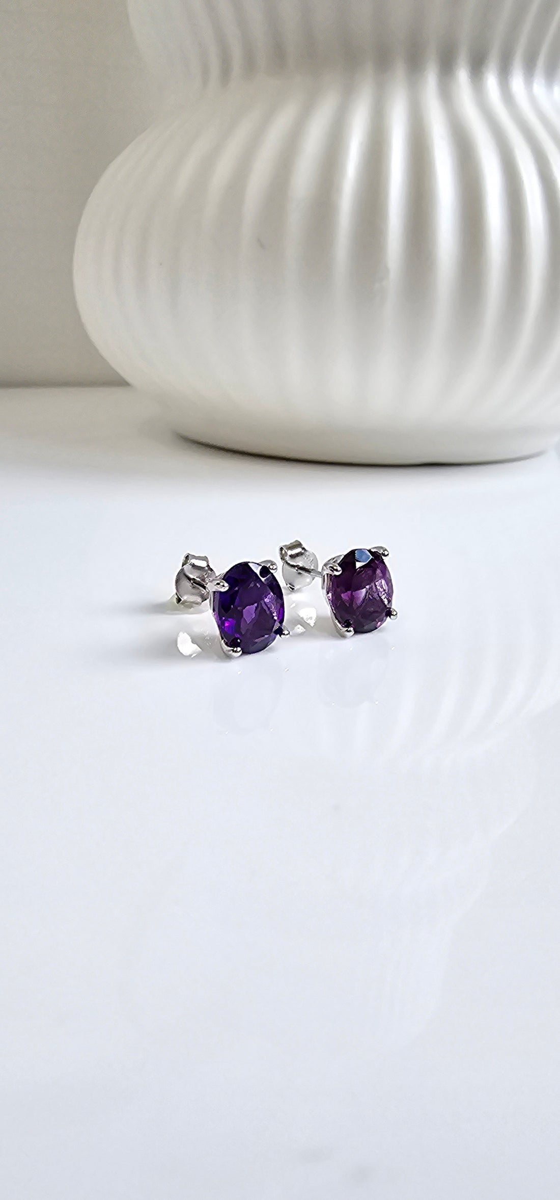 Sterling Silver Red Amethyst Stud Earrings