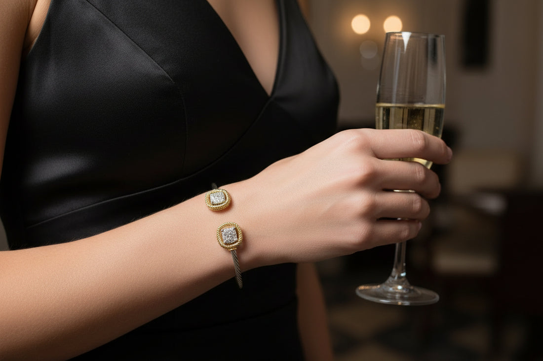 Two Tone Squares Bangle Bracelet