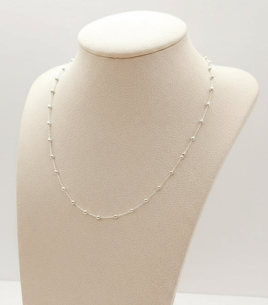 Sterling Silver 925 Beaded Choker Chain Necklace
