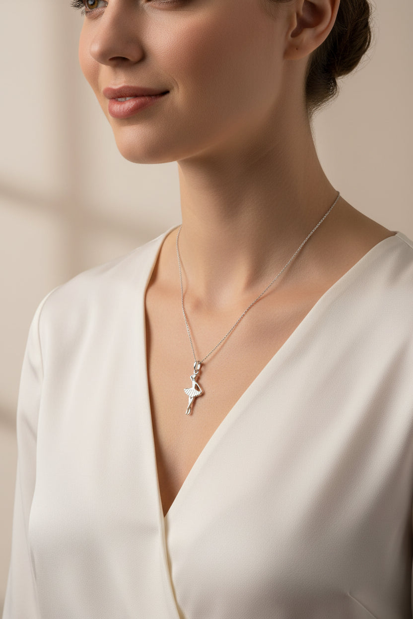 Sterling Silver Ballerina Charm Necklace