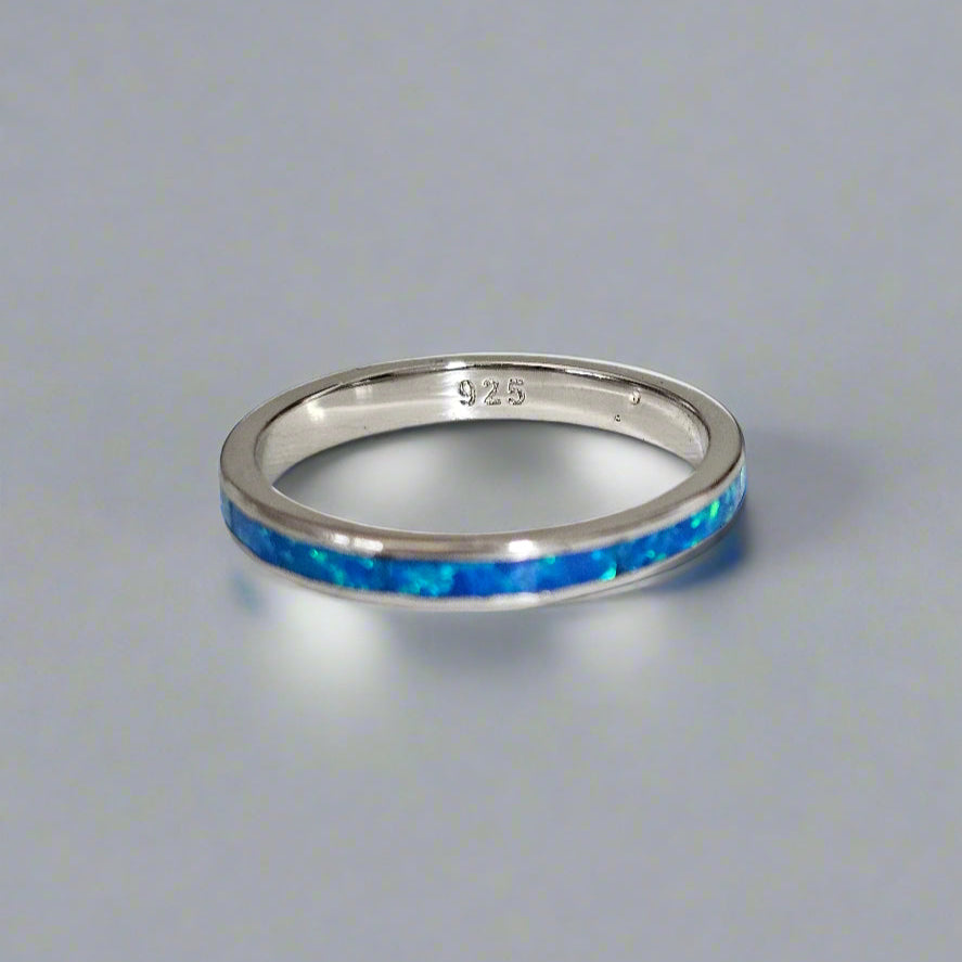 Sterling Silver Blue Opal Unisex Band