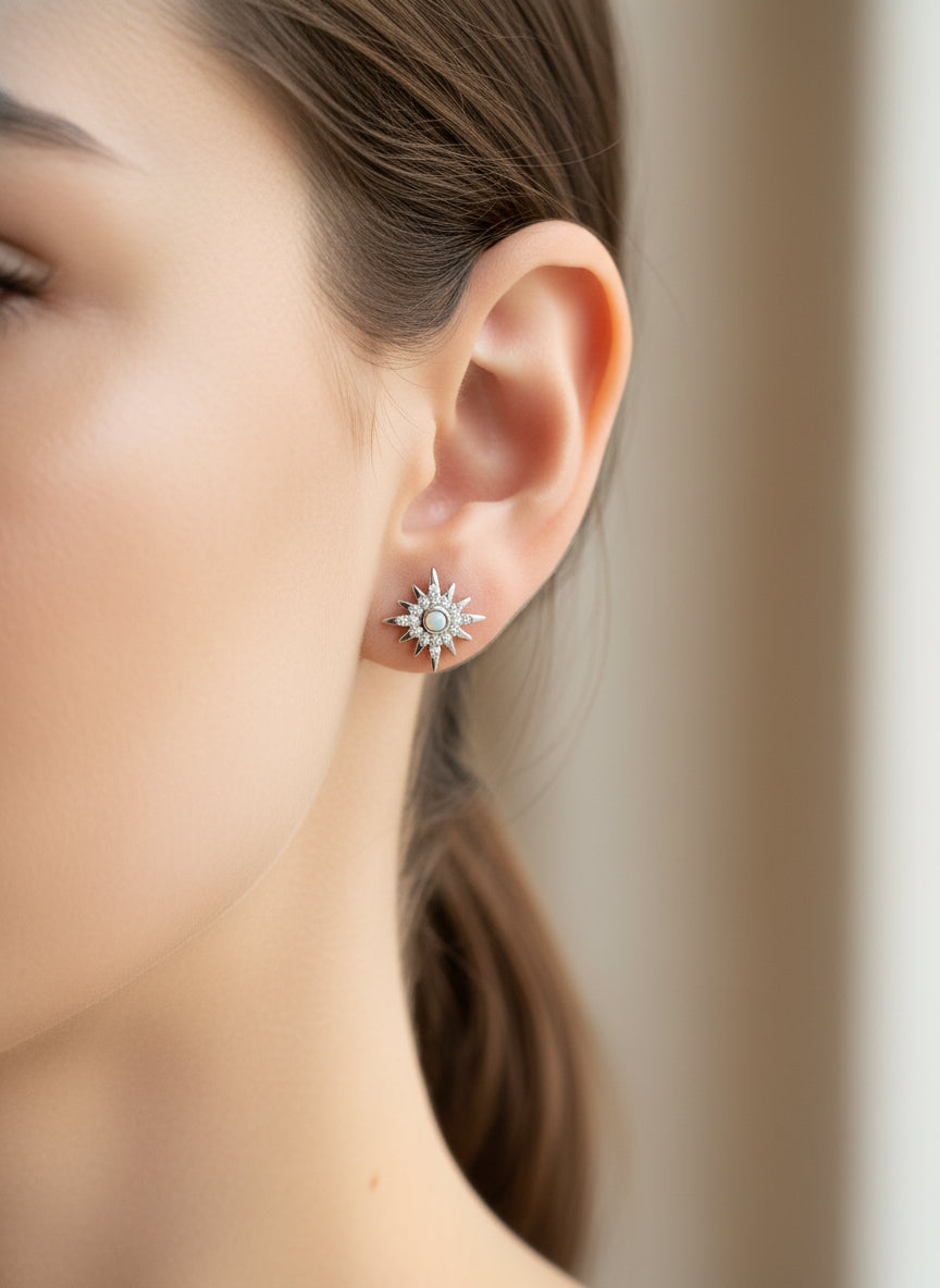 Sterling Silver Starburst Larimar Stud Earrings