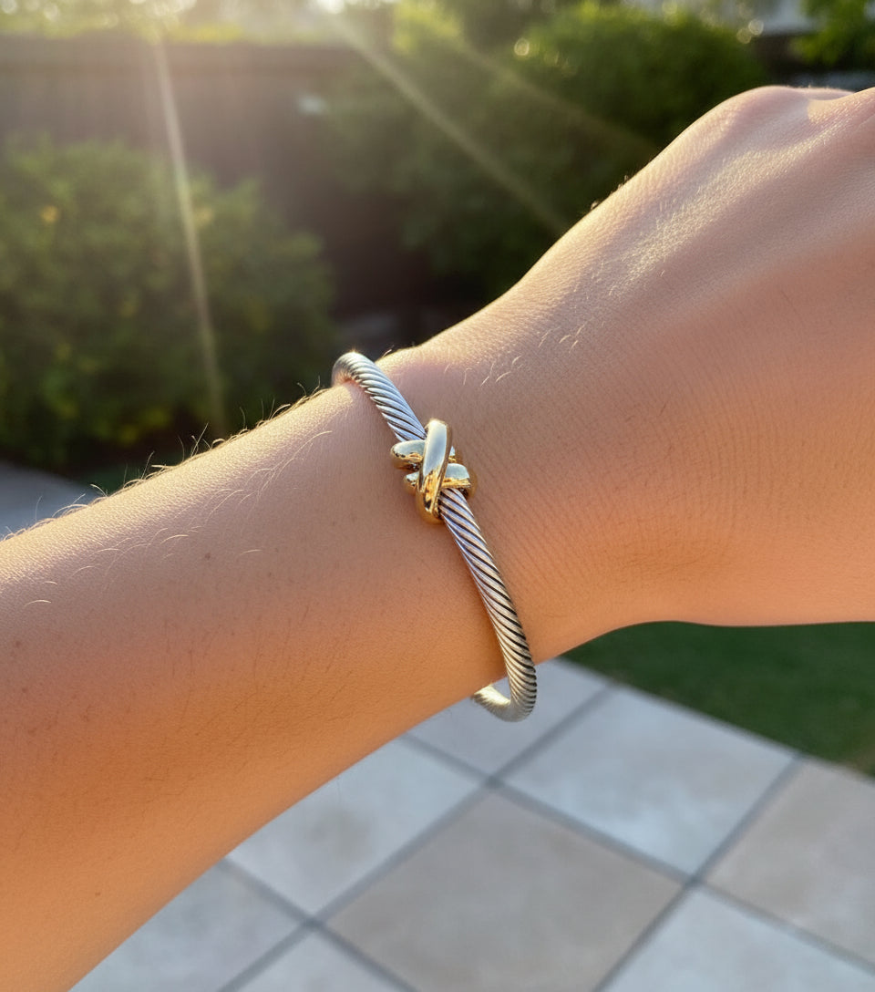 Silver Two Tone Bangle Bracelet