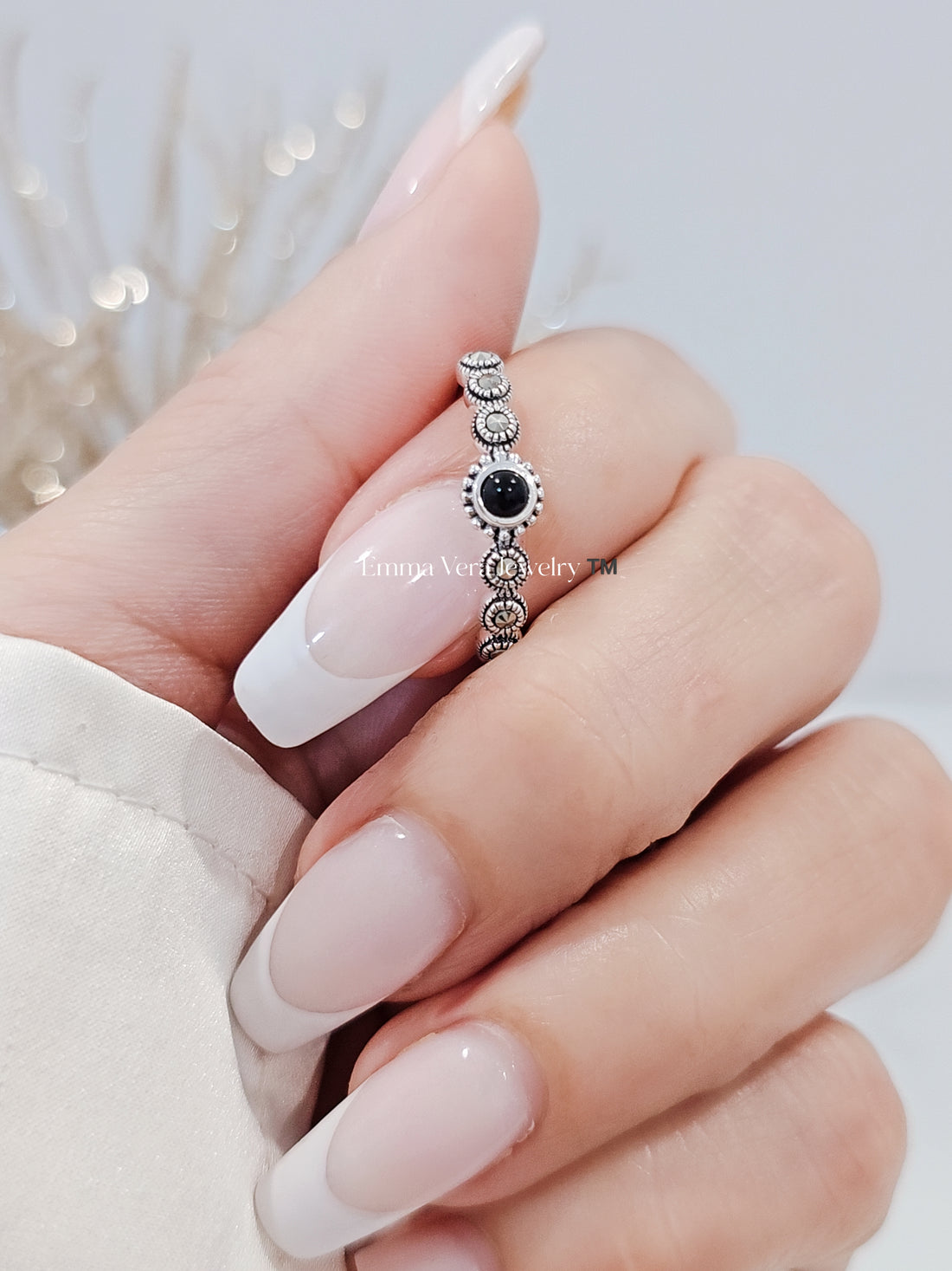 Sterling Silver Onyx Marcasite Ring