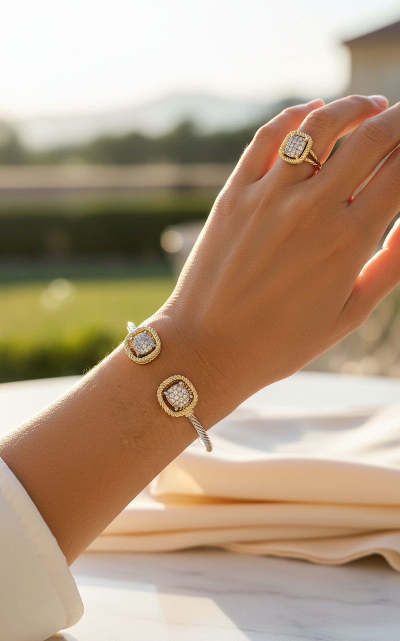 Silver Squares Bangle Bracelets