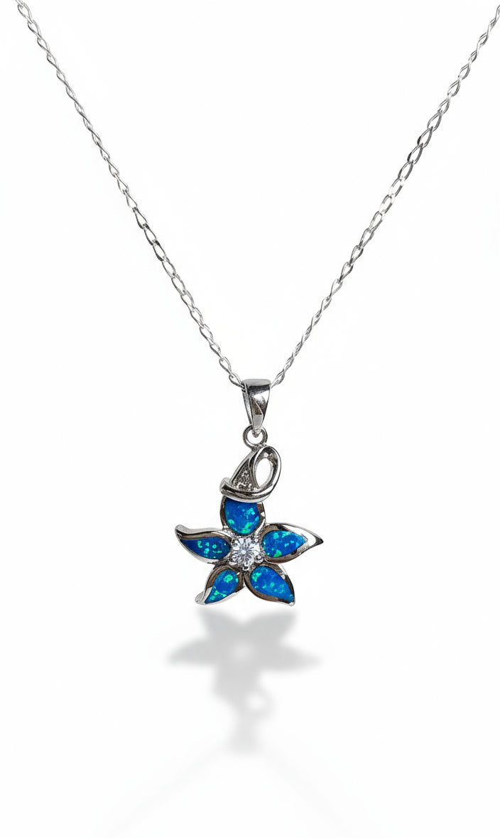 Sterling Silver Blue Opal Sea Star Pendant Necklace