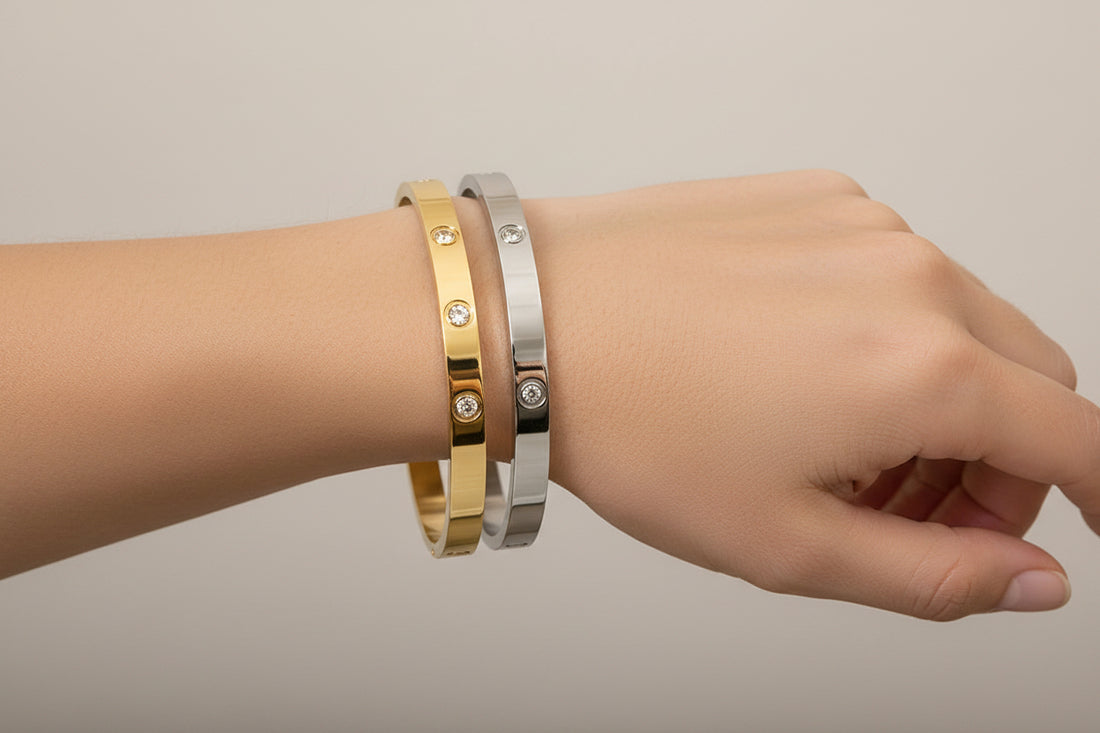 Gold and Silver Cz Bangle Bracelet