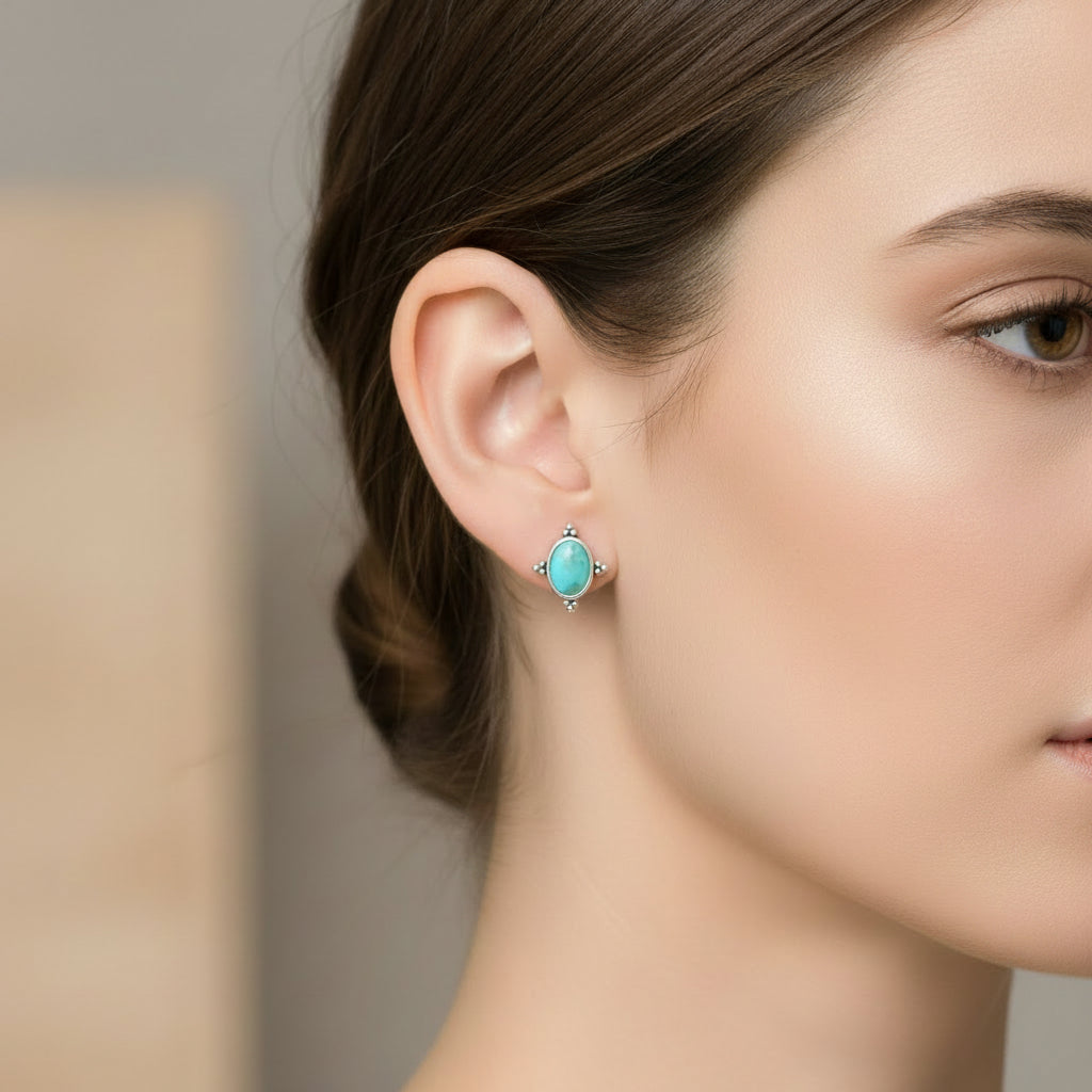 Sterling Silver 925 Dainty Turquoise Stud Earrings