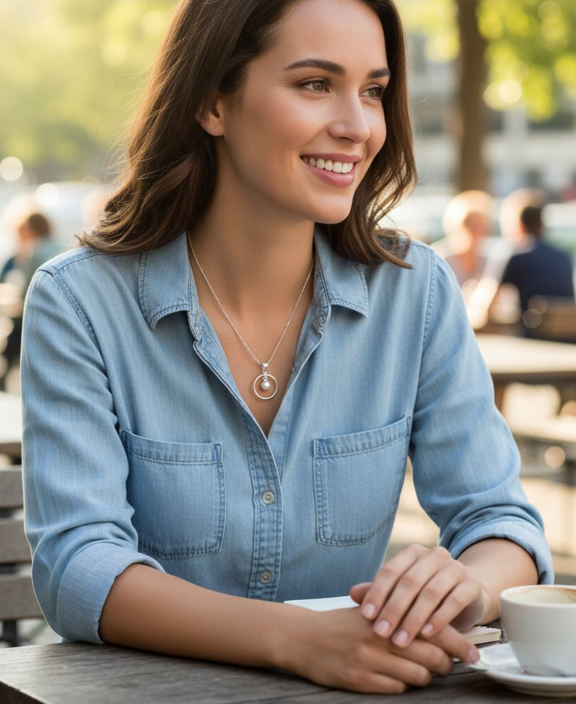 Solitaire Halo Pearl Sterling Silver Necklace