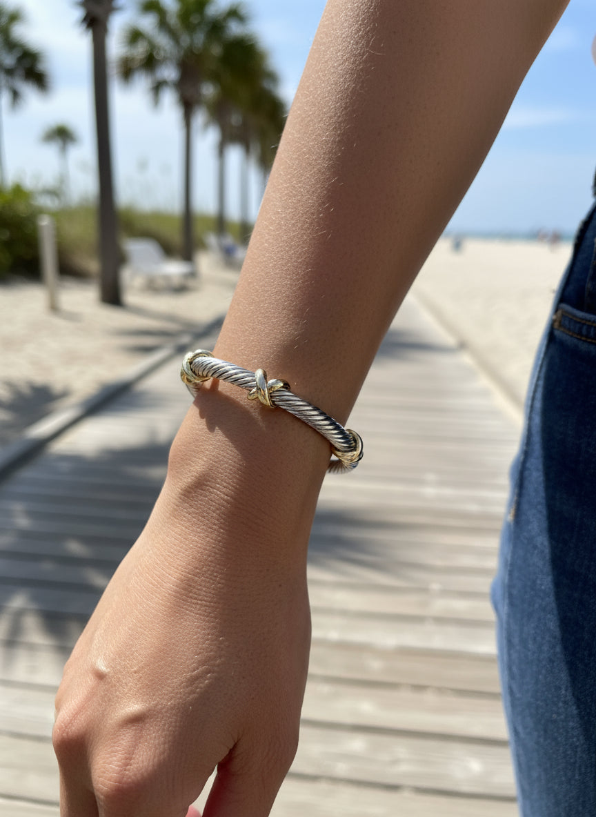 Silver Cross Cable Bangle Bracelet