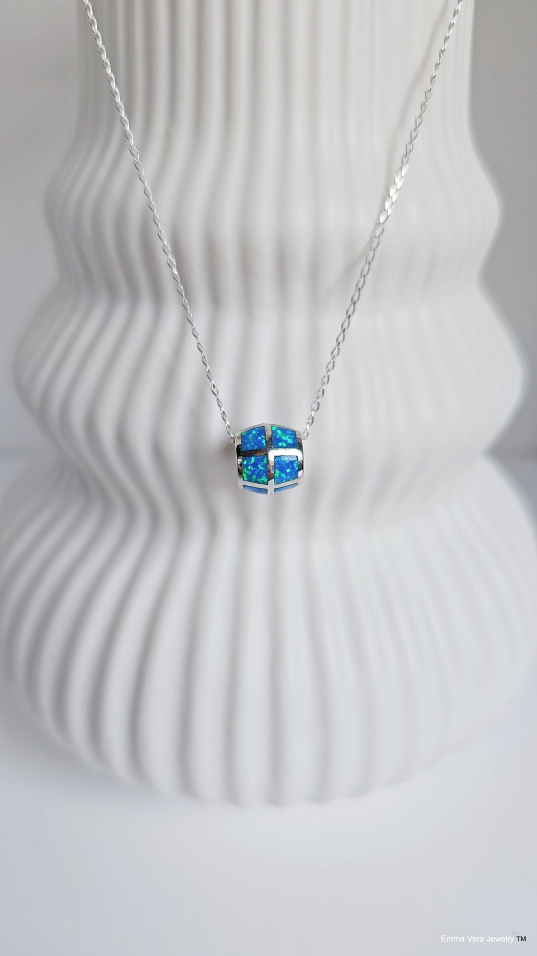 Sterling Silver Opal Bead Pendant Necklace