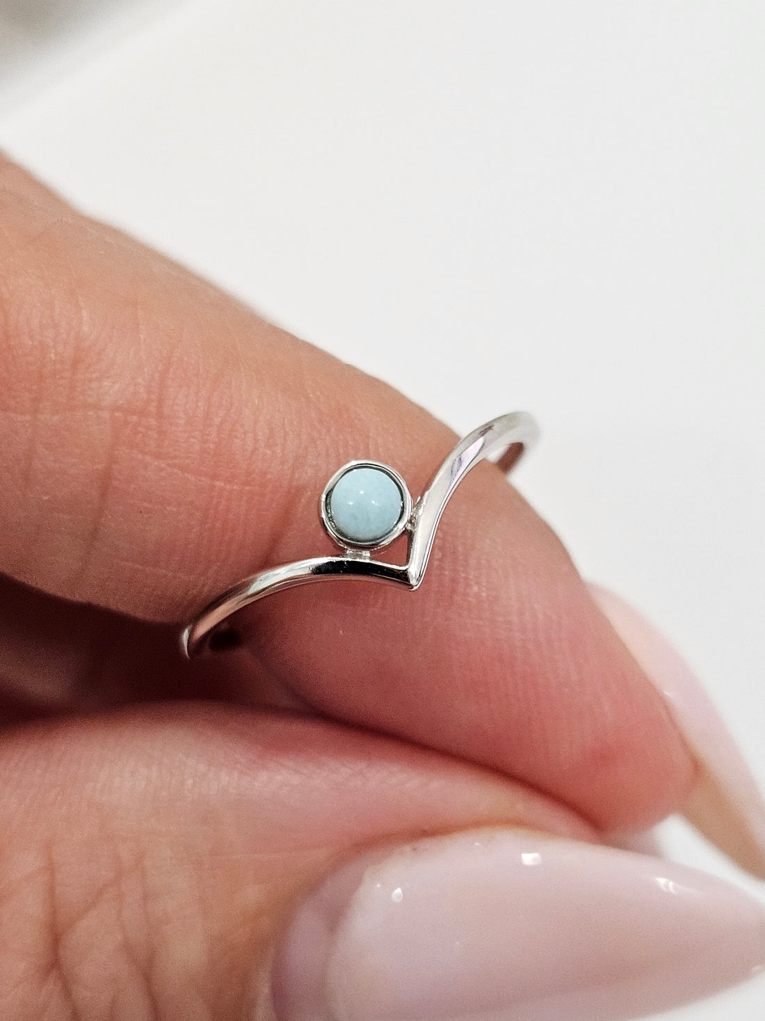 Sterling Silver Natural Larimar Chevron Ring