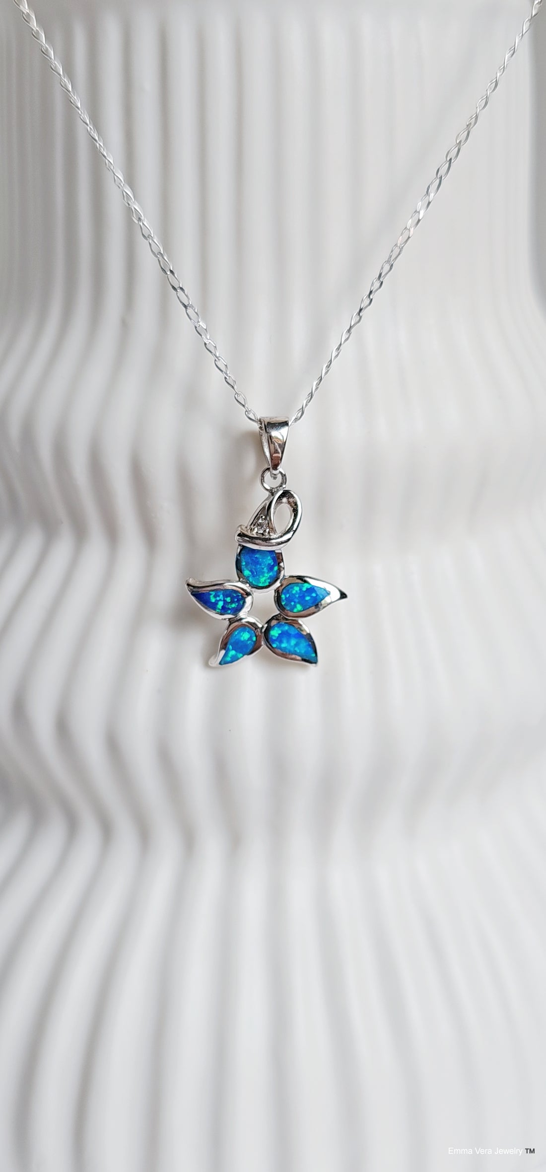 Sterling Silver Blue Opal Star Pendant Necklace