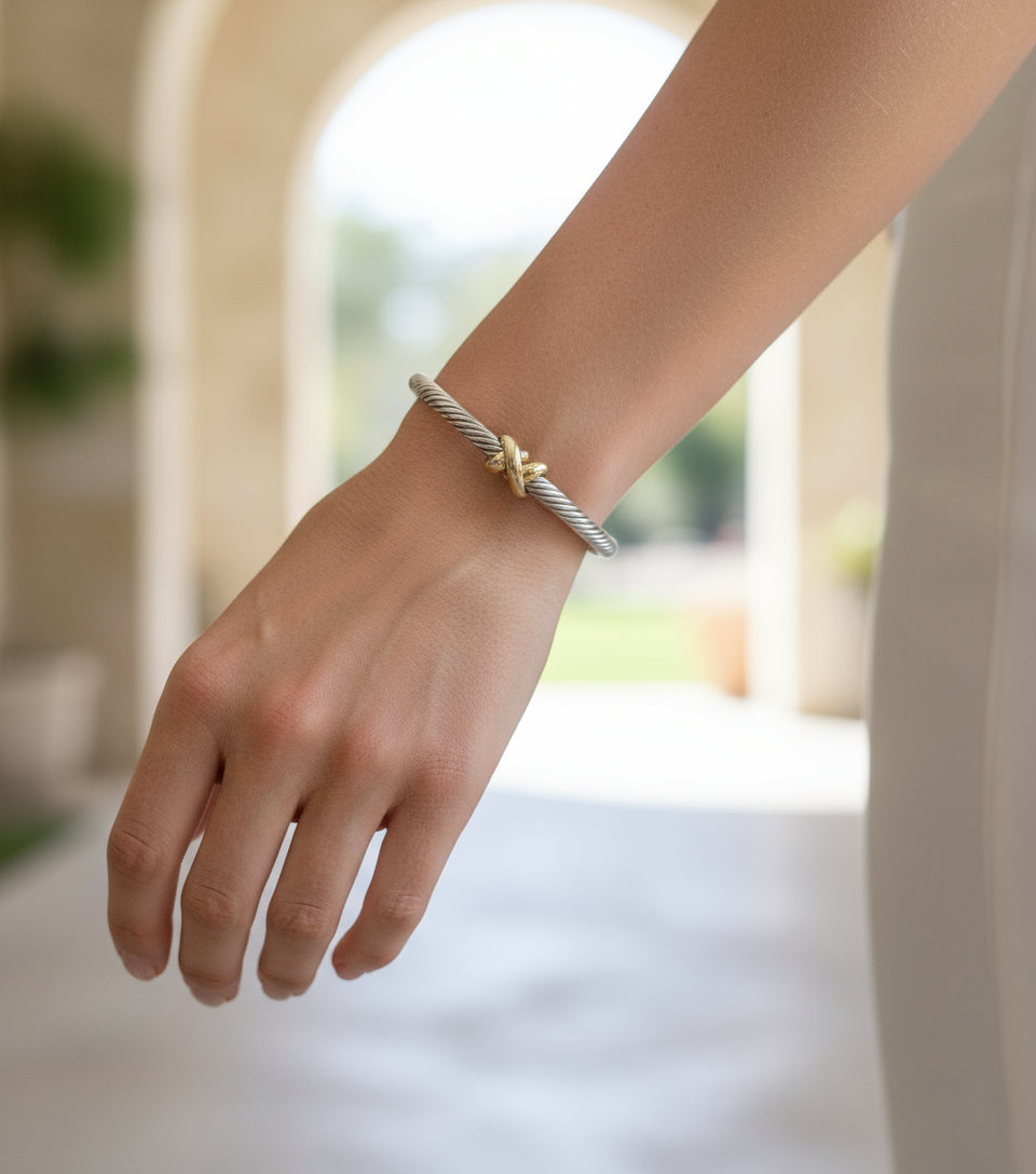 Silver Two Tone Bangle Bracelet