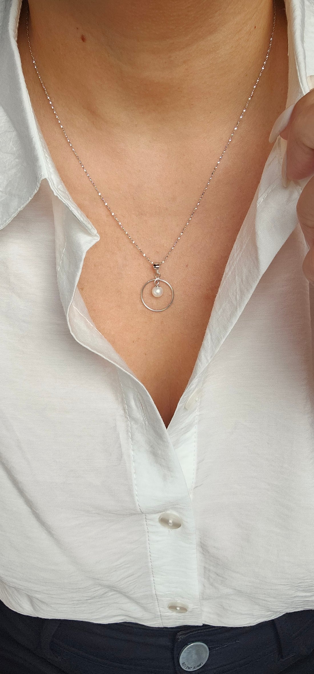 Solitaire Halo Pearl Sterling Silver Necklace