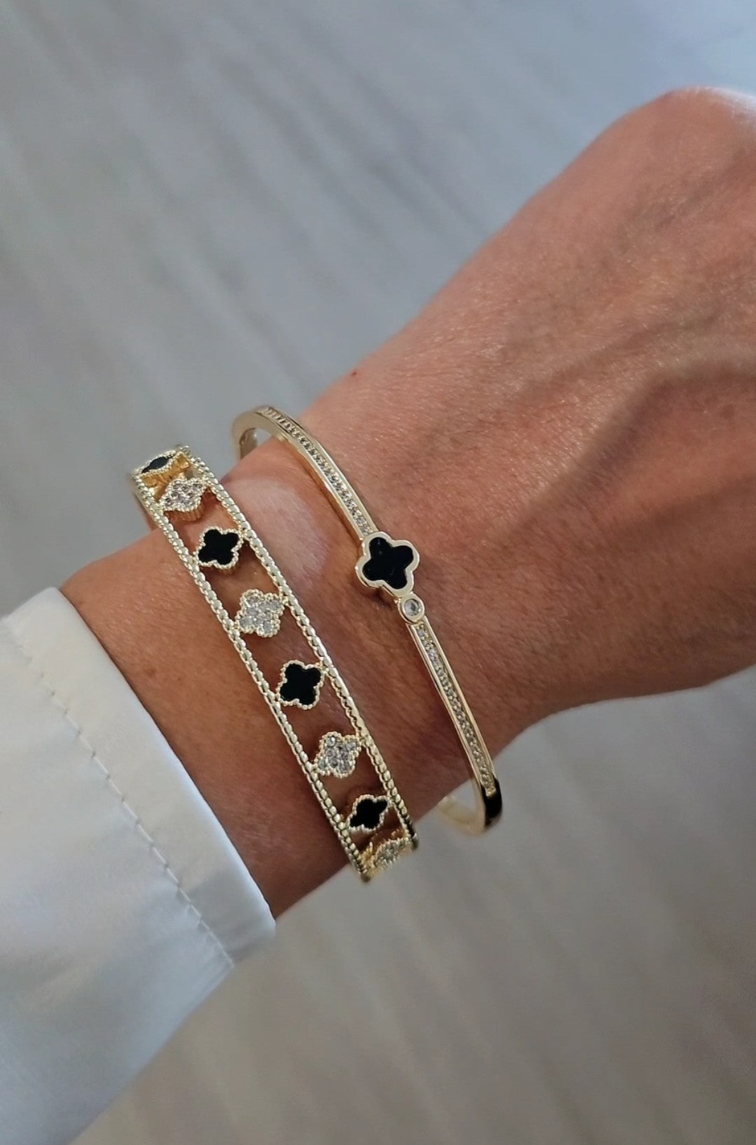 Gold Black Clover Bangle Bracelet