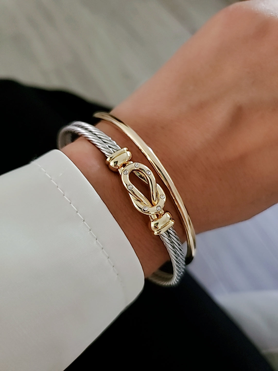 Reef Knot Gold filled Silver cable bracelet