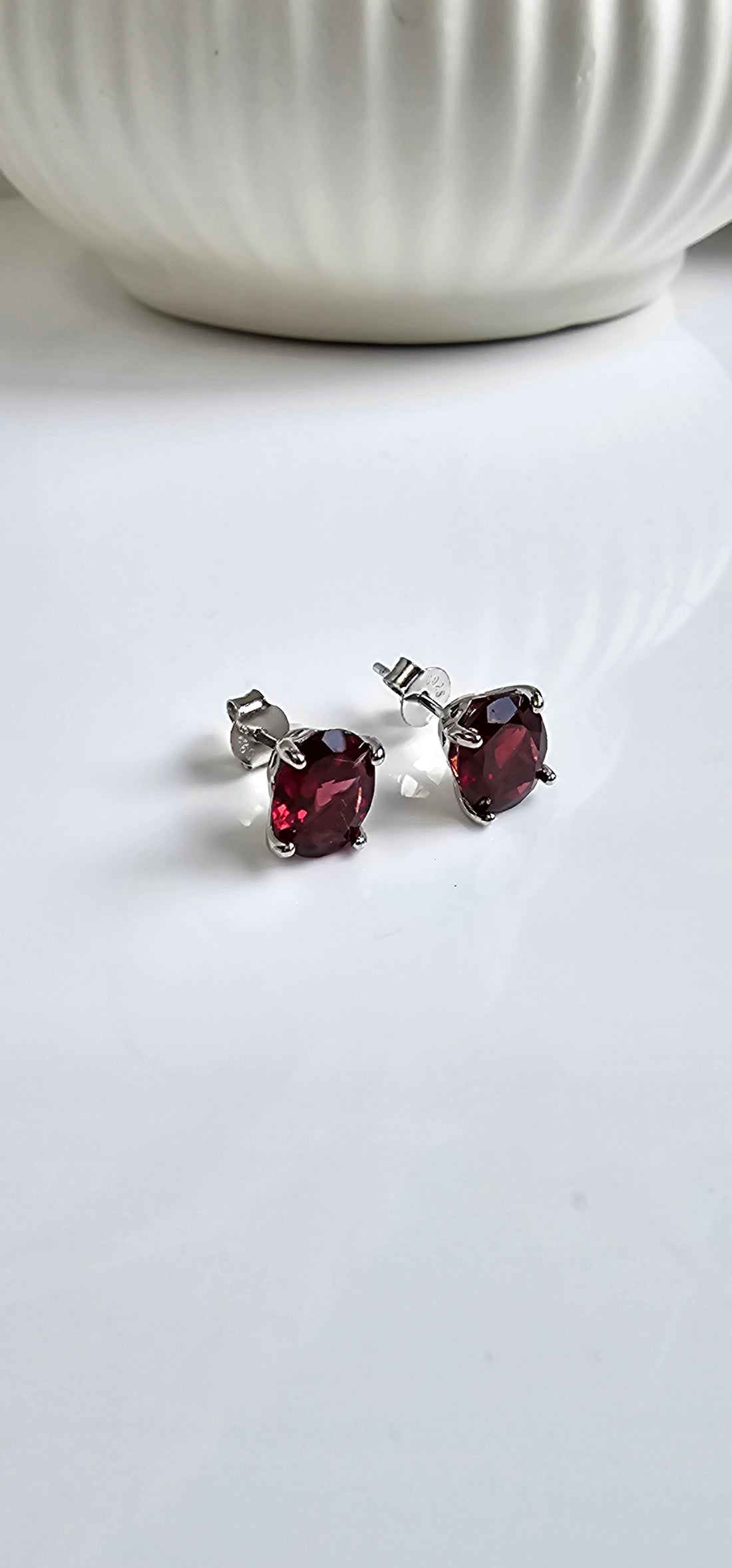 Sterling Silver Red Garnet Stud Earrings