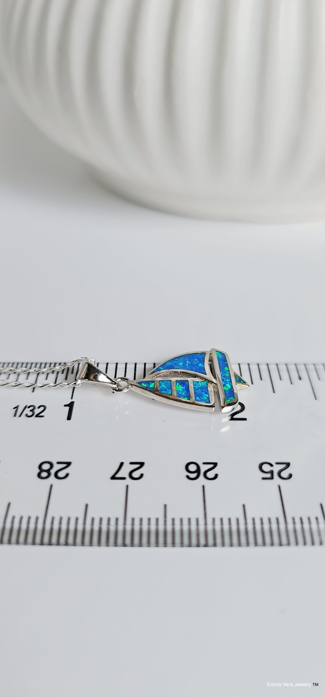 Sterling Silver Sailboat Blue Lab Opal Necklace