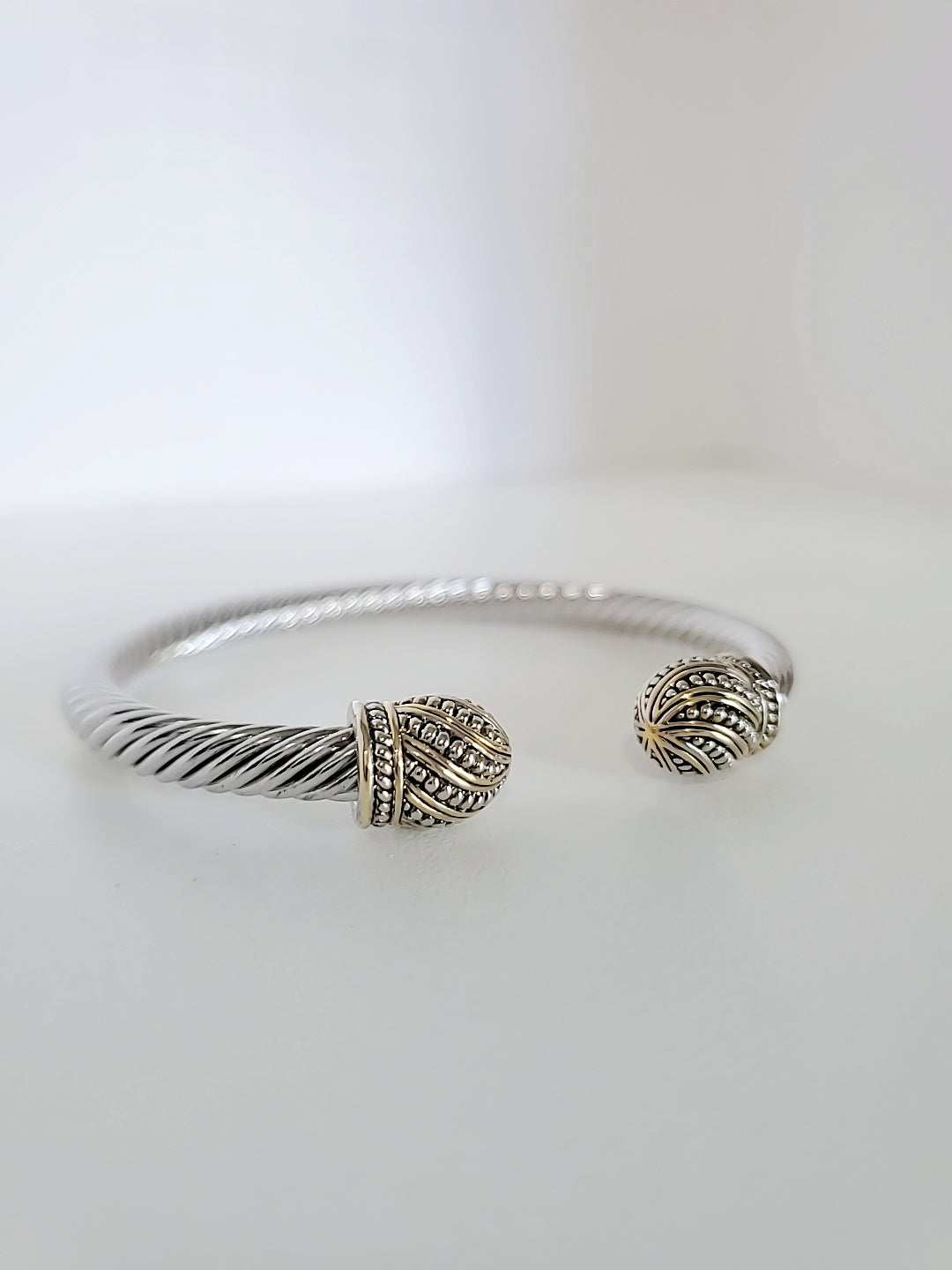 Double Dome Silver Cable Bangle Bracelet