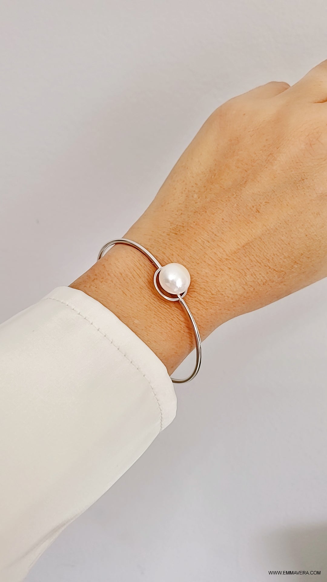 Sterling Silver Floating Pearl Bangle Bracelet