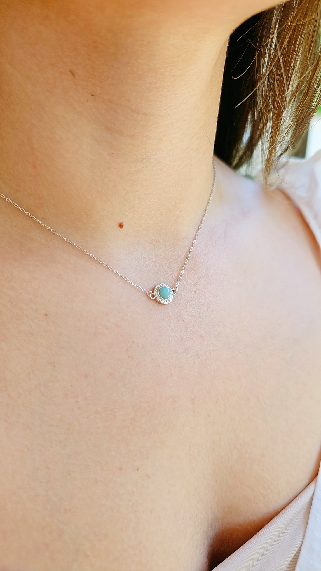 Sterling Silver Halo Larimar Pendant Necklace