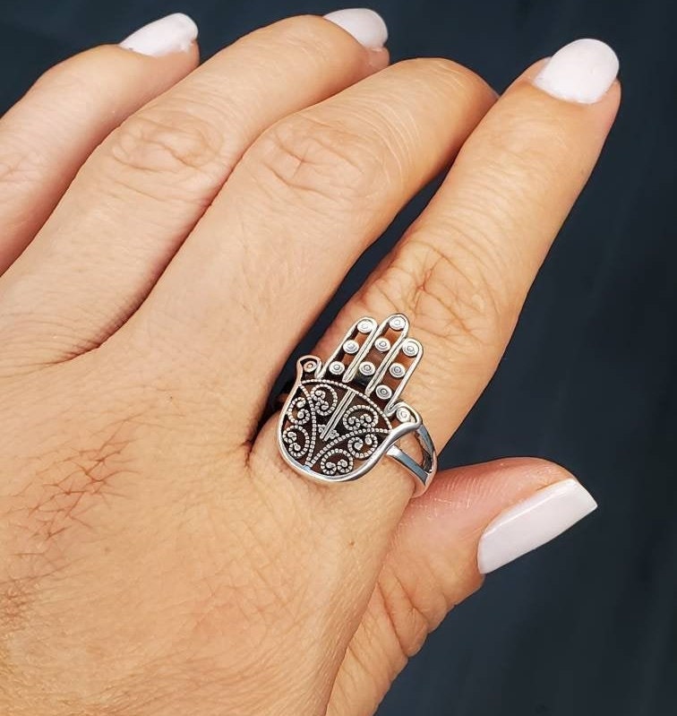 Sterling Silver Hamsa Ring, 925 Hamsa Ring, Protection Ring, Women's Hamsa Ring, 925 Ring, Vintage Ring