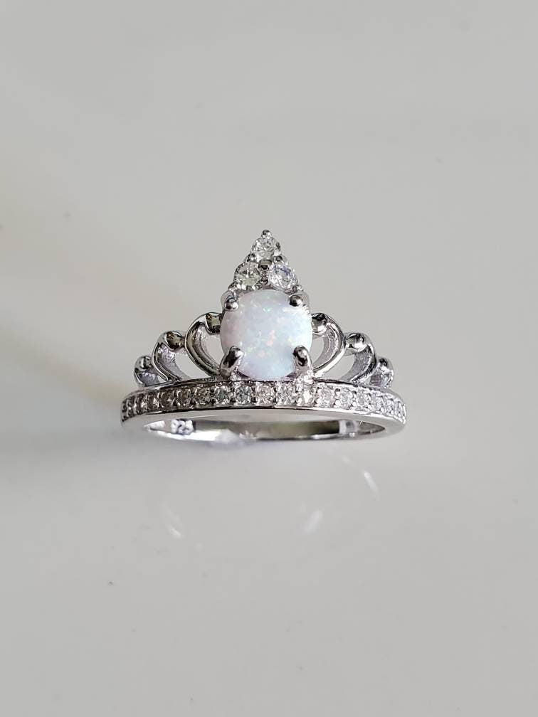 White Opal Crown Ring