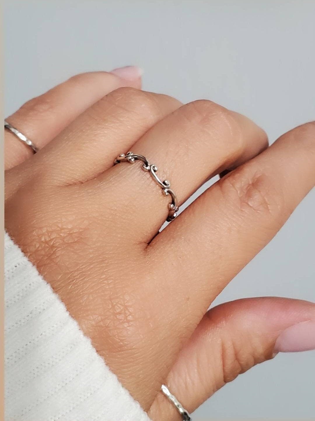 Sterling Silver Dainty Swirl Band