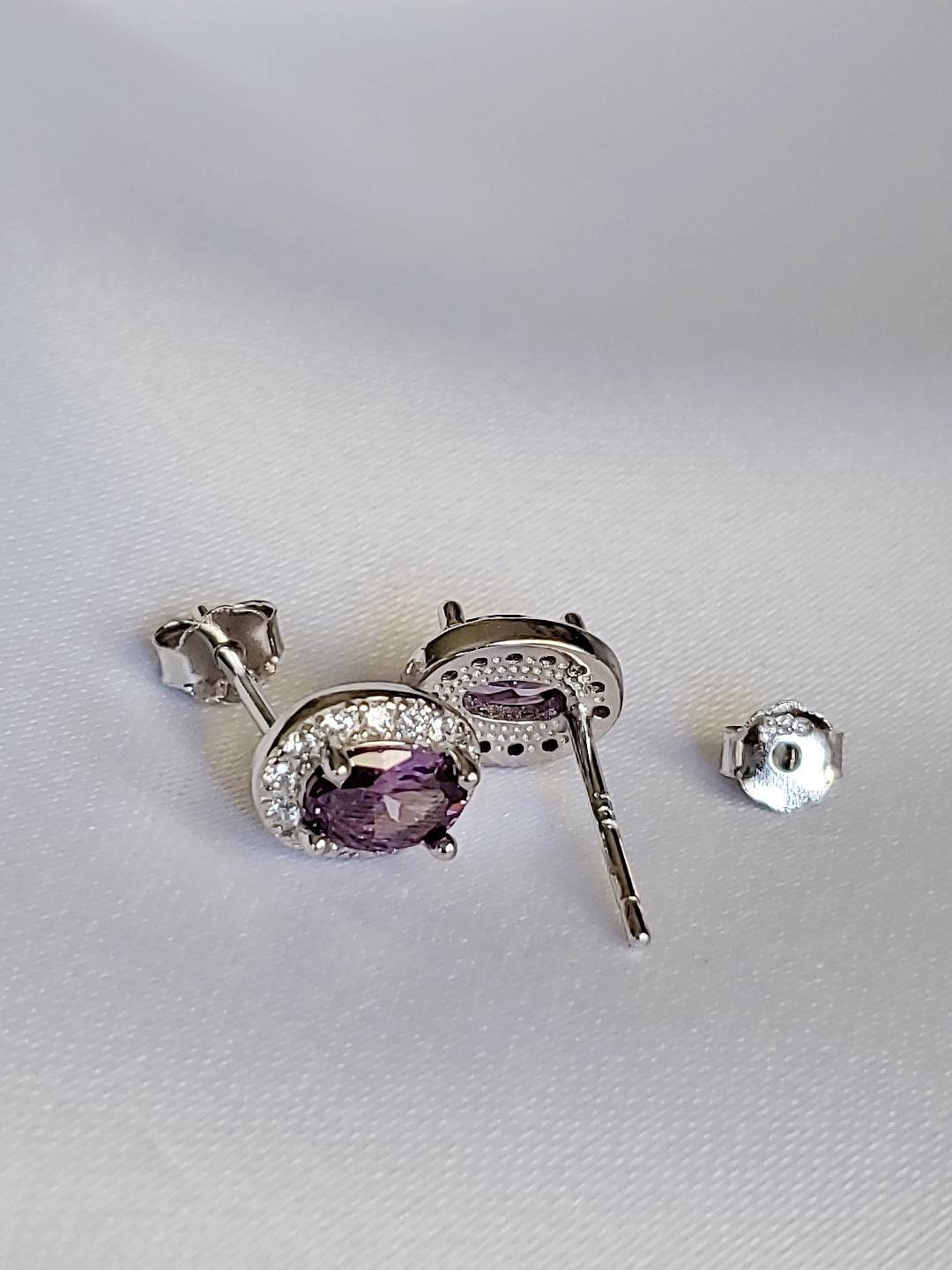 Amethyst Halo Sterling Silver Earrings