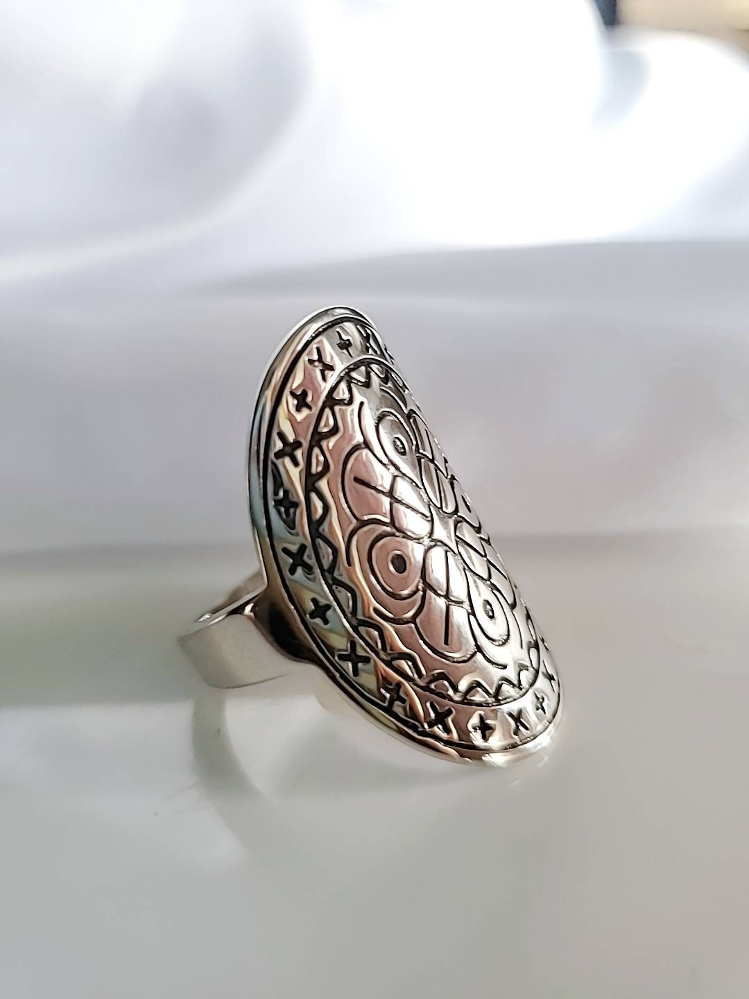 Shield Sterling Silver Ring, Bohemian Large Ring